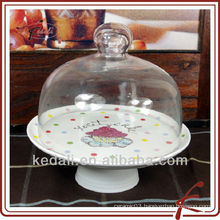 procelain cake stand holder with glass cover